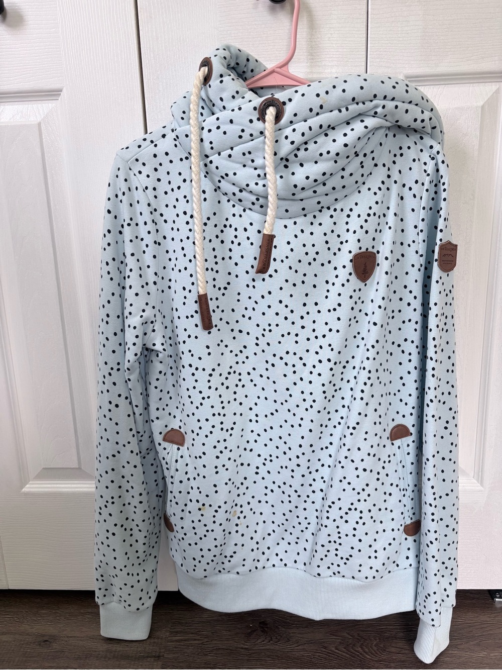 Wanakome Light Blue Polka Dot Hoodie with Drawstring